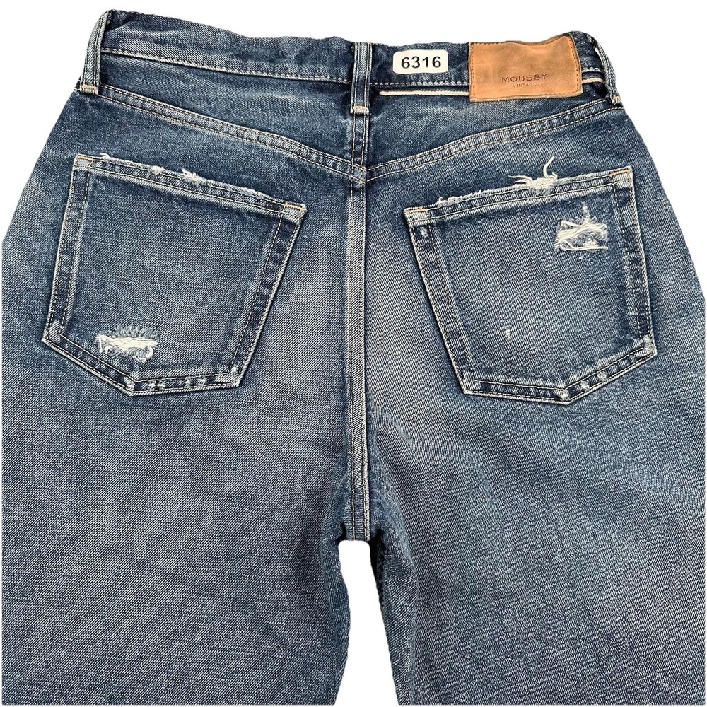 MOUSSY Vintage Distressed Raw Hem Straight Jeans Women 28 Blue Japan Made Howa
